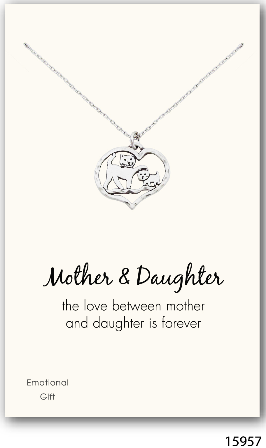Two cats mother daughter silver pendant